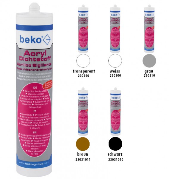 Beko Acryl-Dichtstoff Maleracryl Bauacryl 310ml transparent weiss schwarz braun