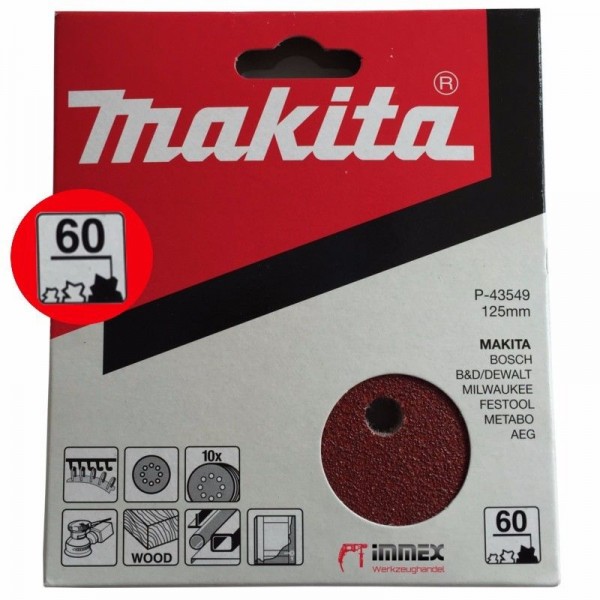 Makita Schleifscheiben 10x 125mm P60 P-43549