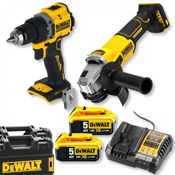 DEWALT Akku-Combo Set Bohrschrauber DCD794 + Winkelschleifer DCG407 2x 5Ah Akku